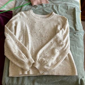 LOFT wool pearl embellished sweater size Med